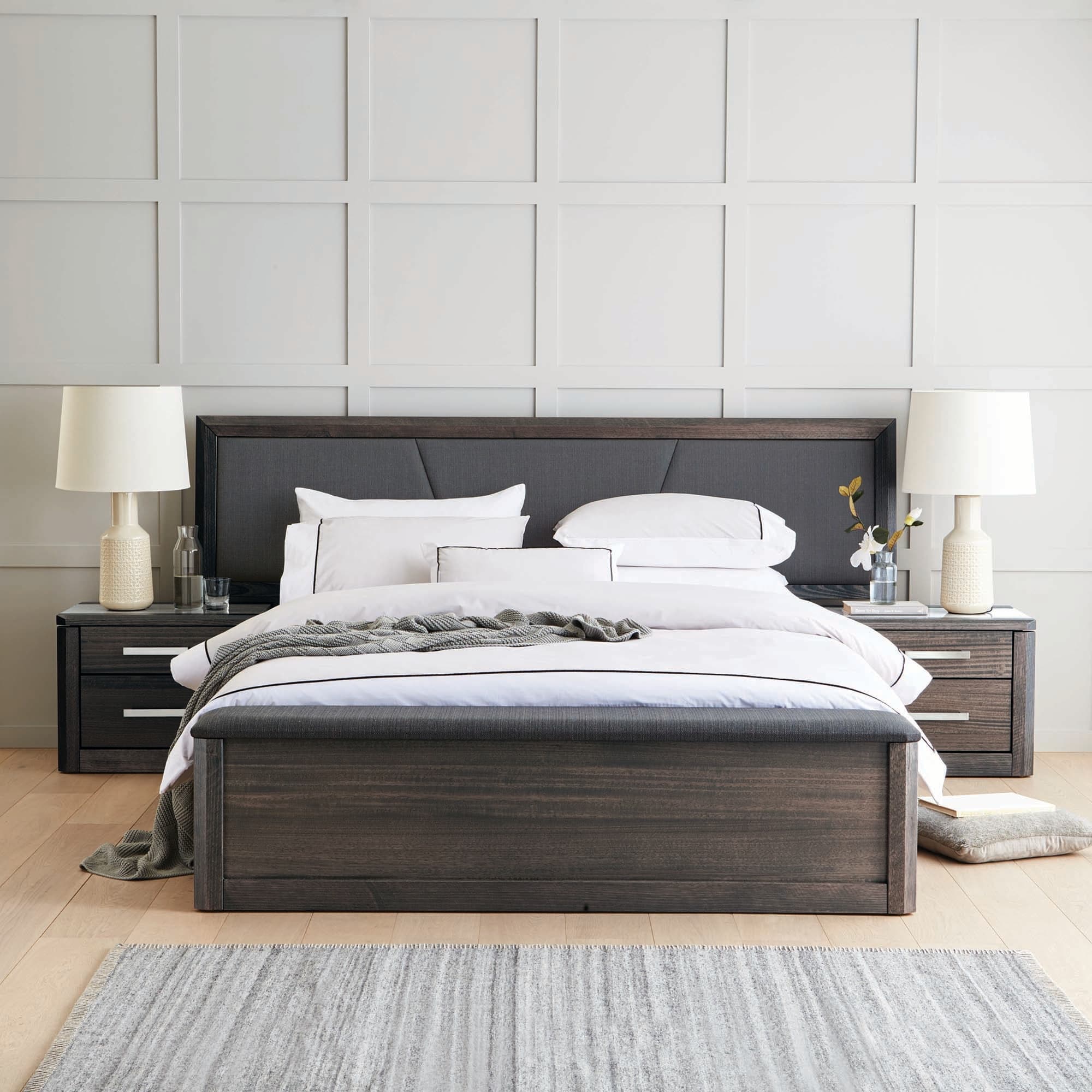 Lifestyle image of the  Maitland Extended Qb Bed W/Box Foot Storage (Charcoal, Vibe Charcoal) from Forty Winks