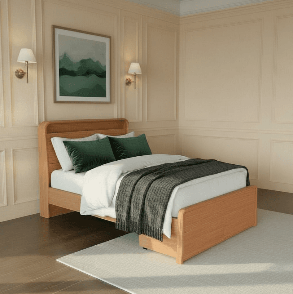 Lifestyle image of the  Valentine Qb Bed W/Bookend Head & Drawer Base from Forty Winks