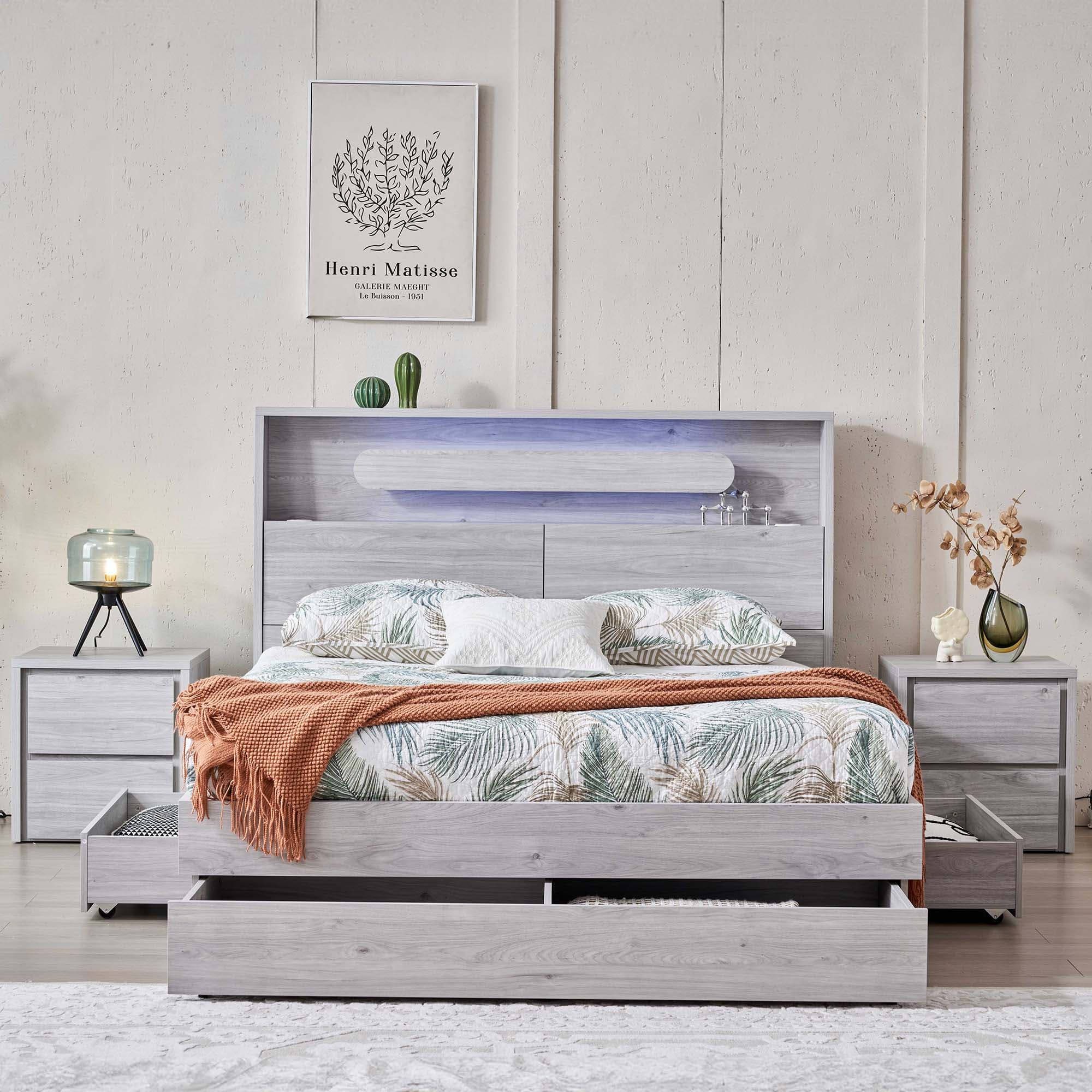 Lifestyle image of the  Nova Stone Oak Qb Bed W/3 Drawers from Forty Winks