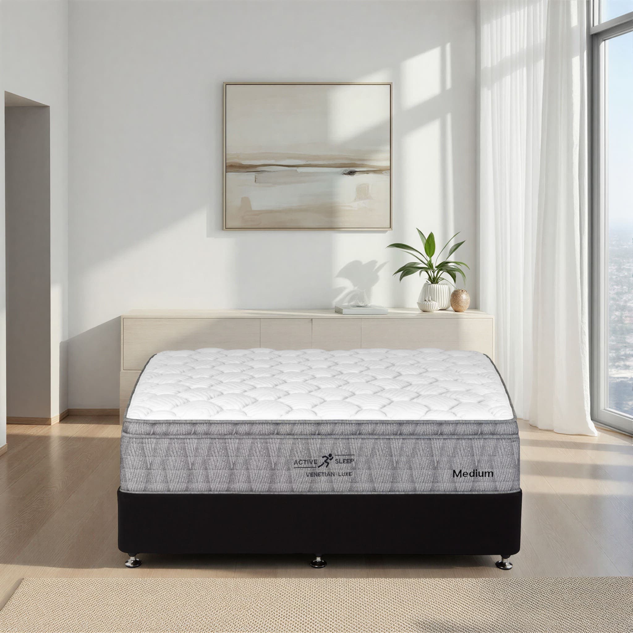 Lifestyle image of the  Venetian Luxe Medium Mattress Qb from Forty Winks