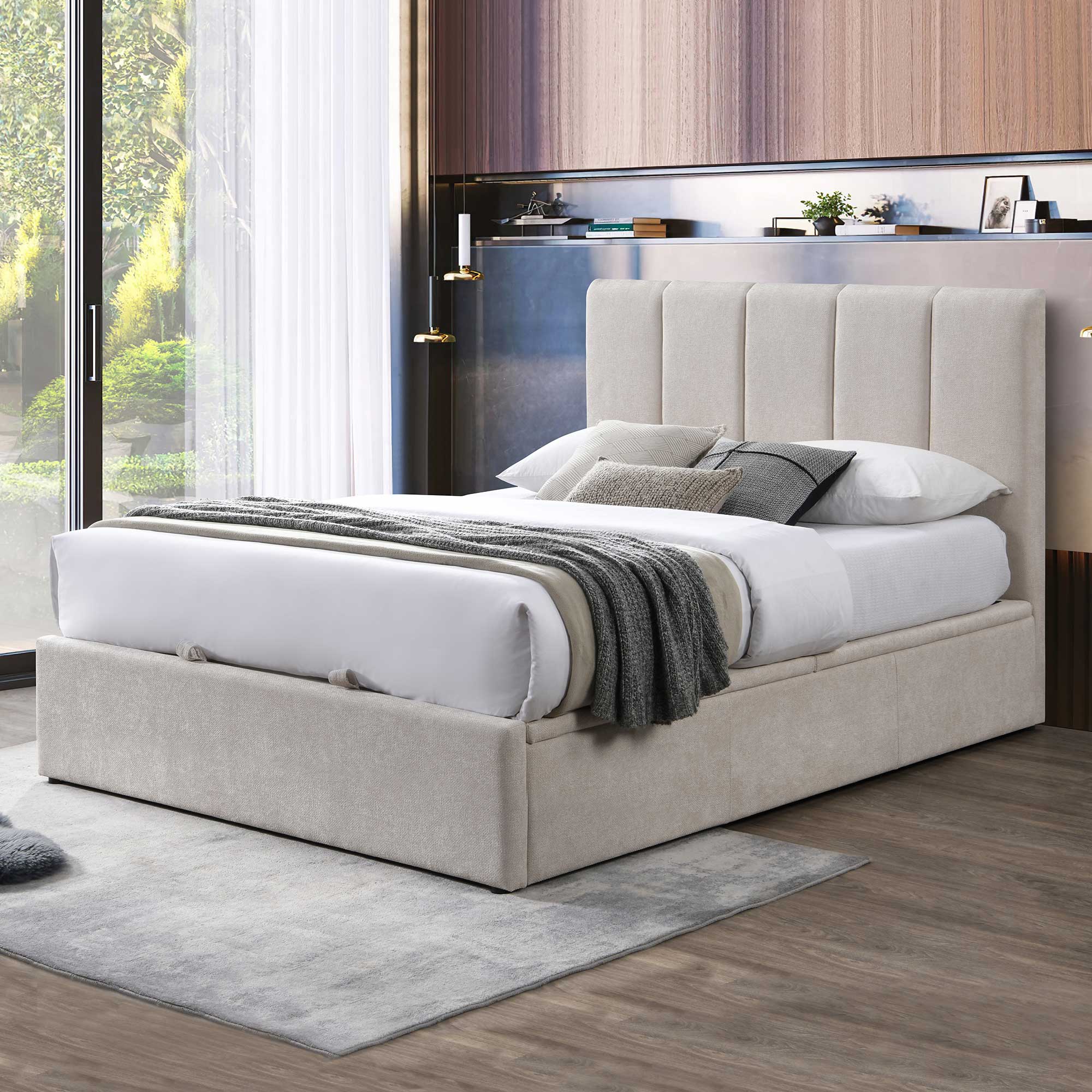 Lifestyle image of the  Harlow Qb Bed W/Gas Lift (Beige) from Forty Winks