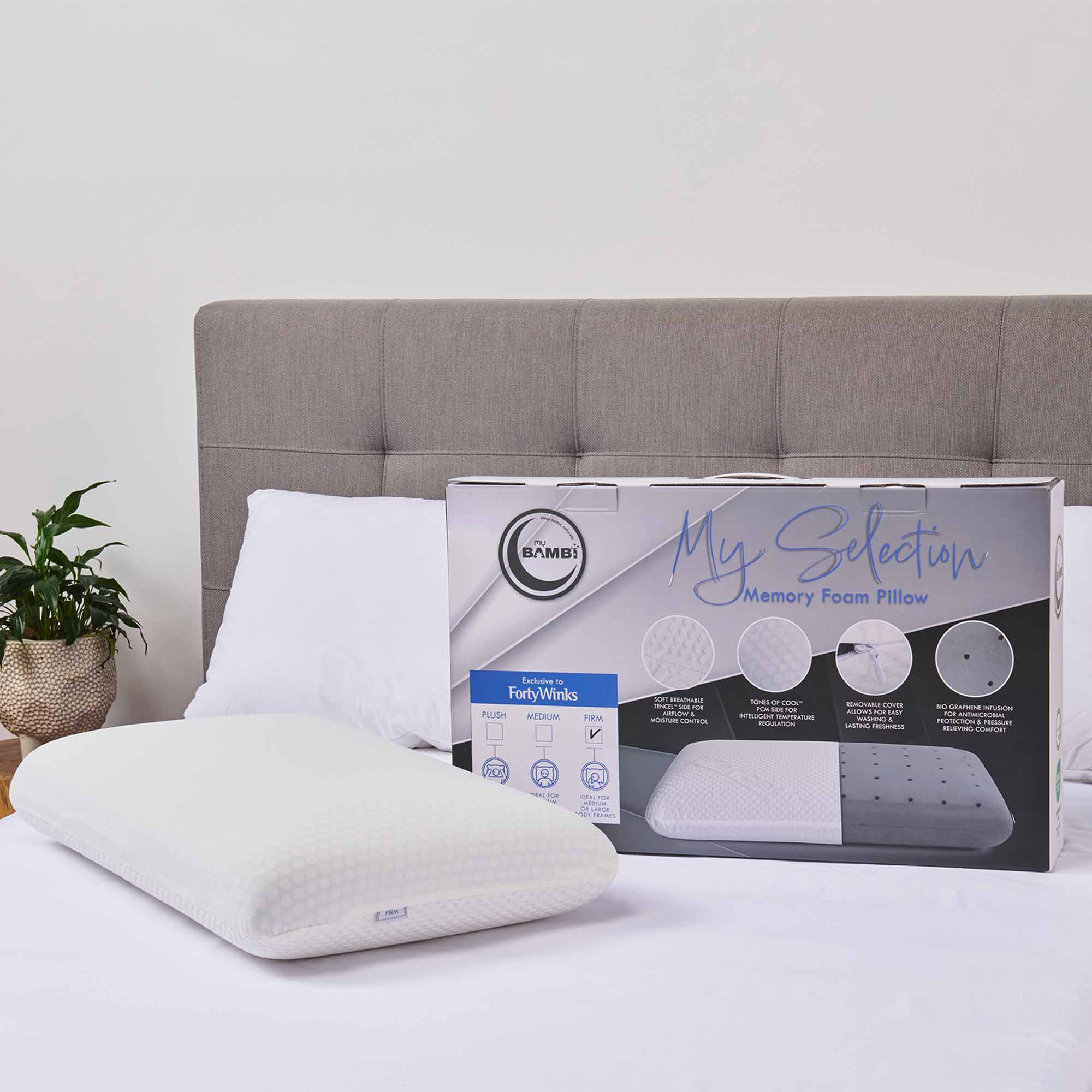 Lifestyle image of the  My Selection Memory Foam Pillow Firm from Forty Winks