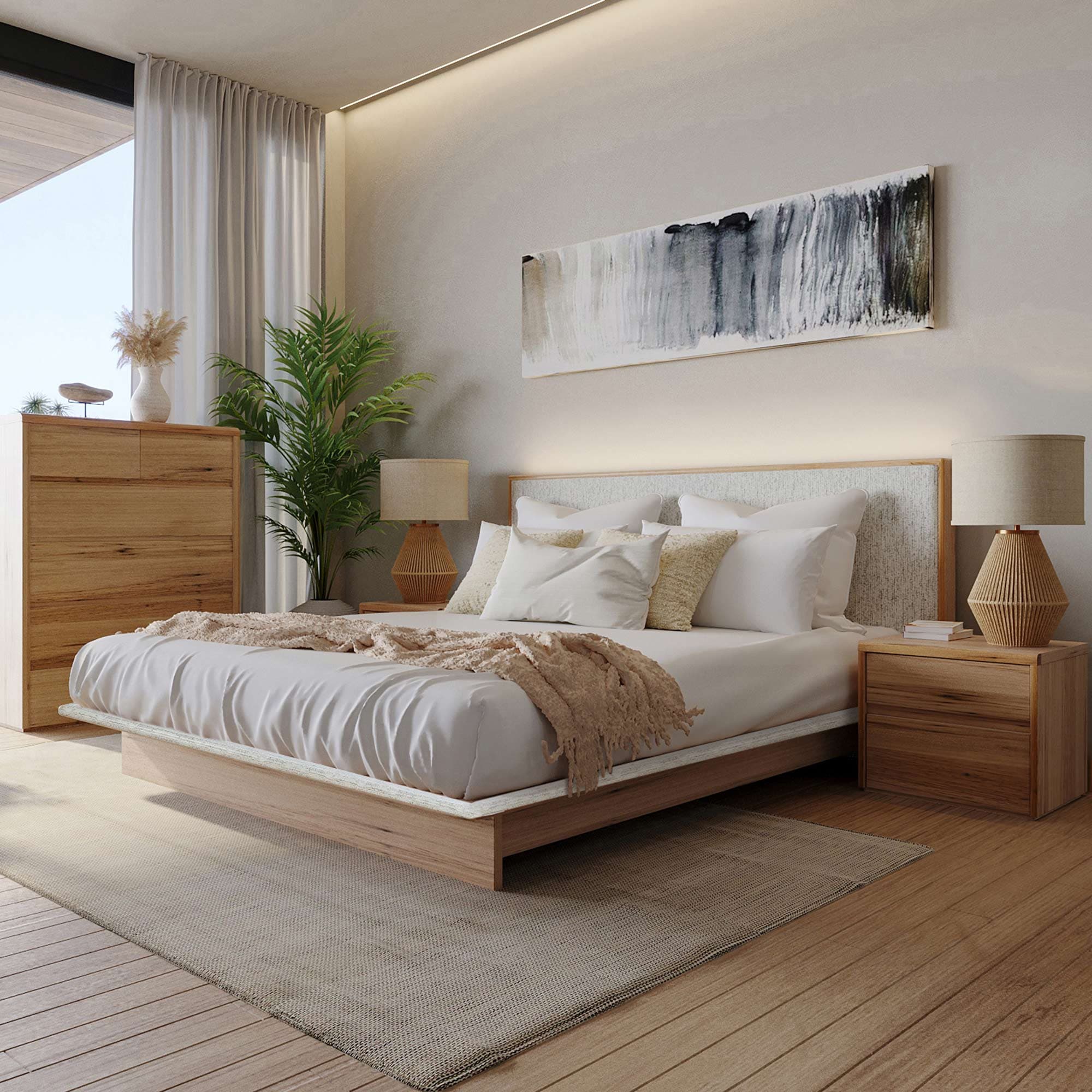 Lifestyle image of the Soho Tallboy 6 Drawer (Light Ash) from Forty Winks