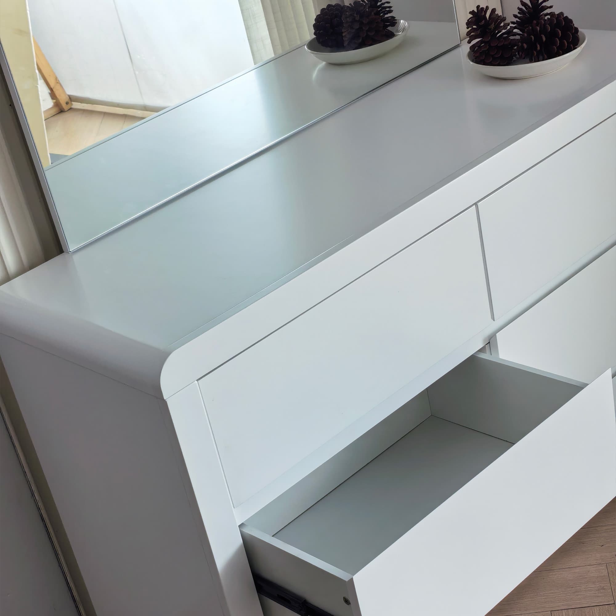 Lifestyle image of the Aria (Ivory White) Dresser Table 6 Drawer from Forty Winks