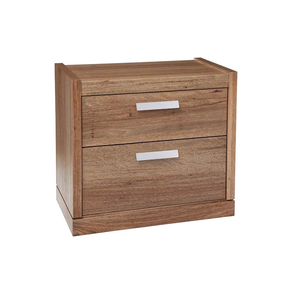 Lifestyle image of the Bentley Bedside Table 2 Drawer (Ghost Gum) from Forty Winks