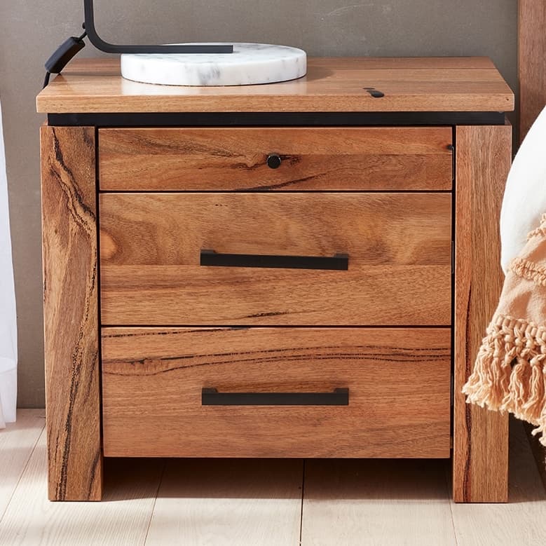 Lifestyle image of the Maya Bedside Table 2 Drw from Forty Winks
