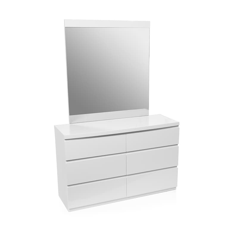 Lifestyle image of the Ellipse Gloss White Dresser 6 Drw & Mirror from Forty Winks