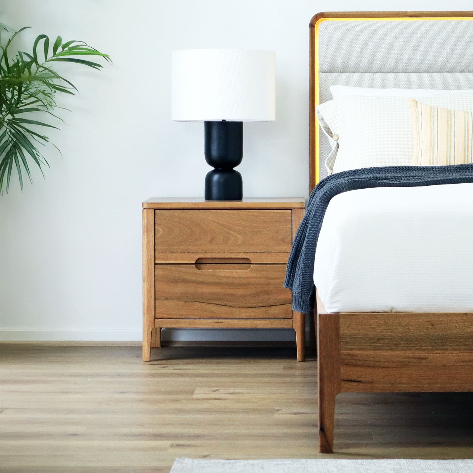 Lifestyle image of the Broulee Bedside Table from Forty Winks