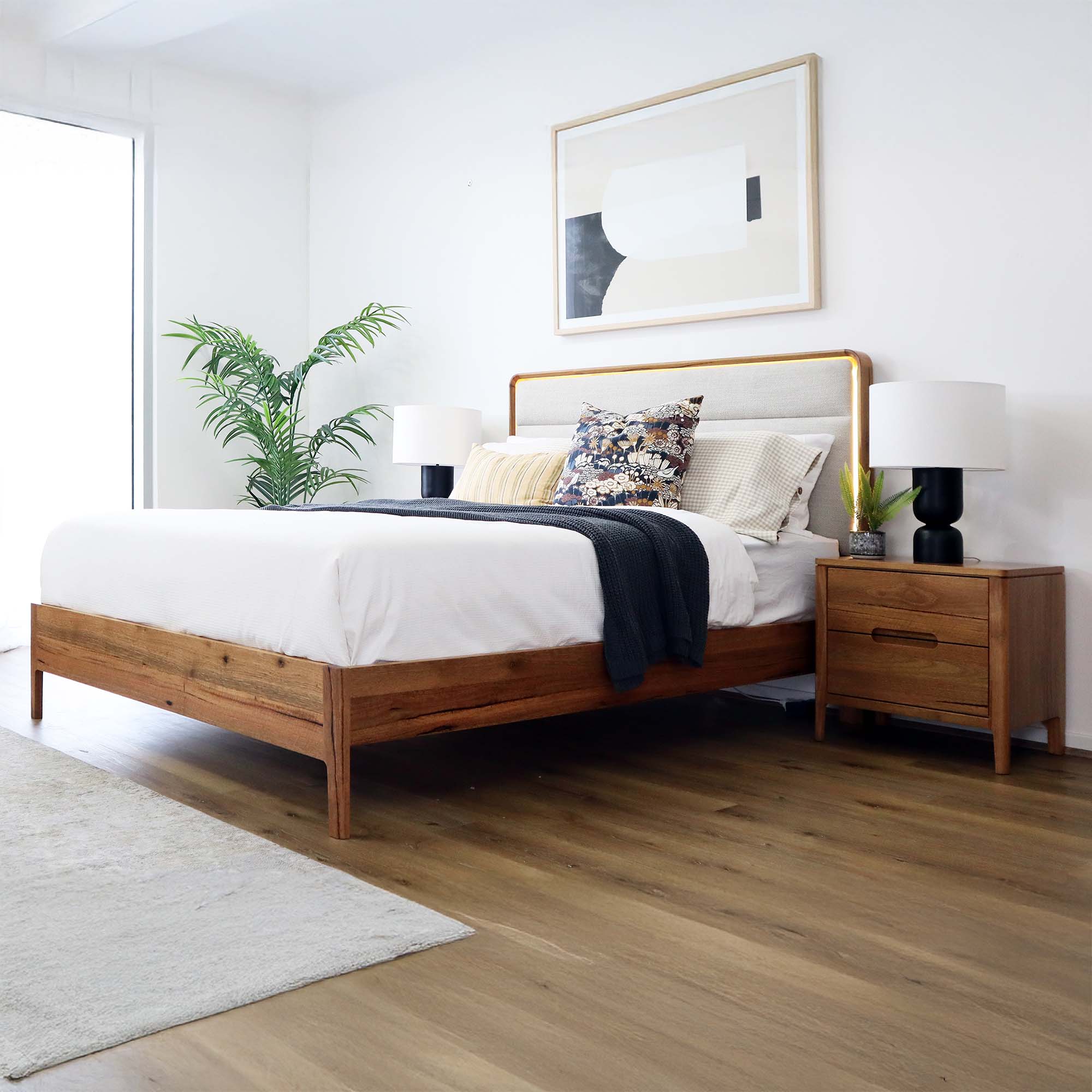 Lifestyle image of the Broulee Bedside Table from Forty Winks