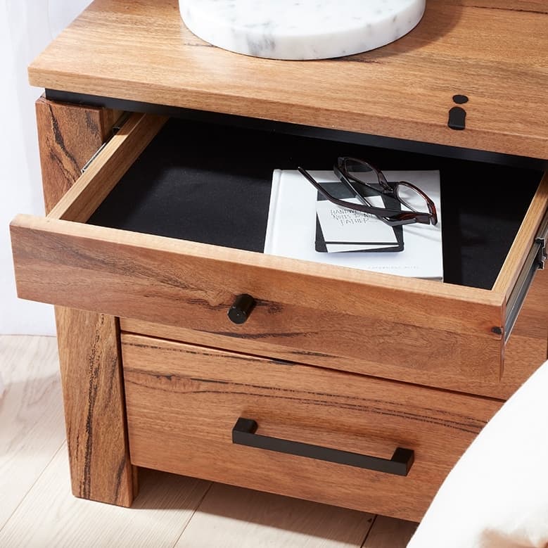 Lifestyle image of the Maya Bedside Table 2 Drw from Forty Winks