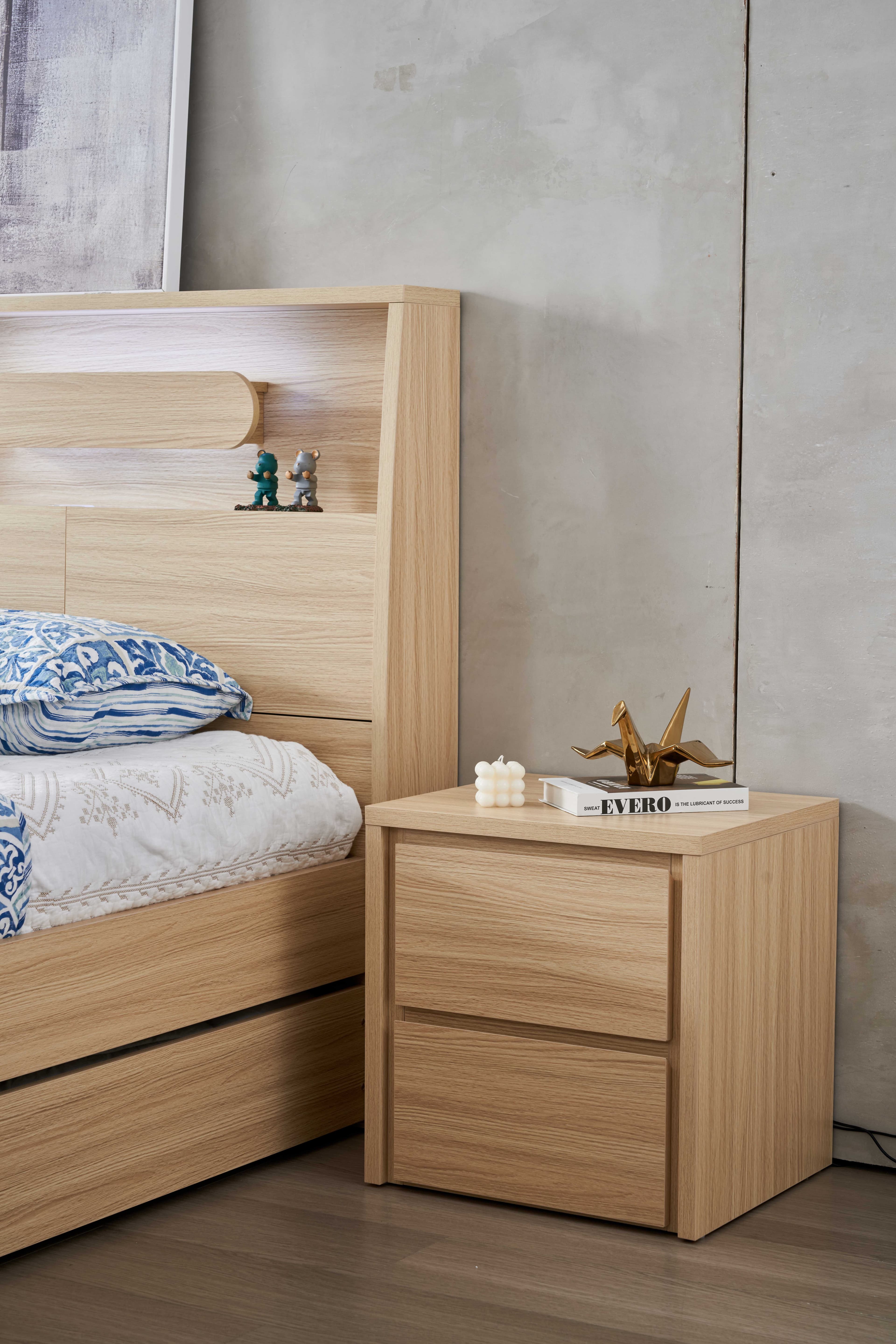 Lifestyle image of the Nova Alpine Oak Bedside 2 Drawer from Forty Winks