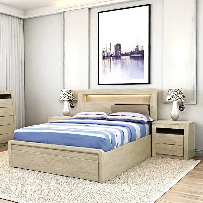 Lifestyle image of the Skyline Bedside Table from Forty Winks