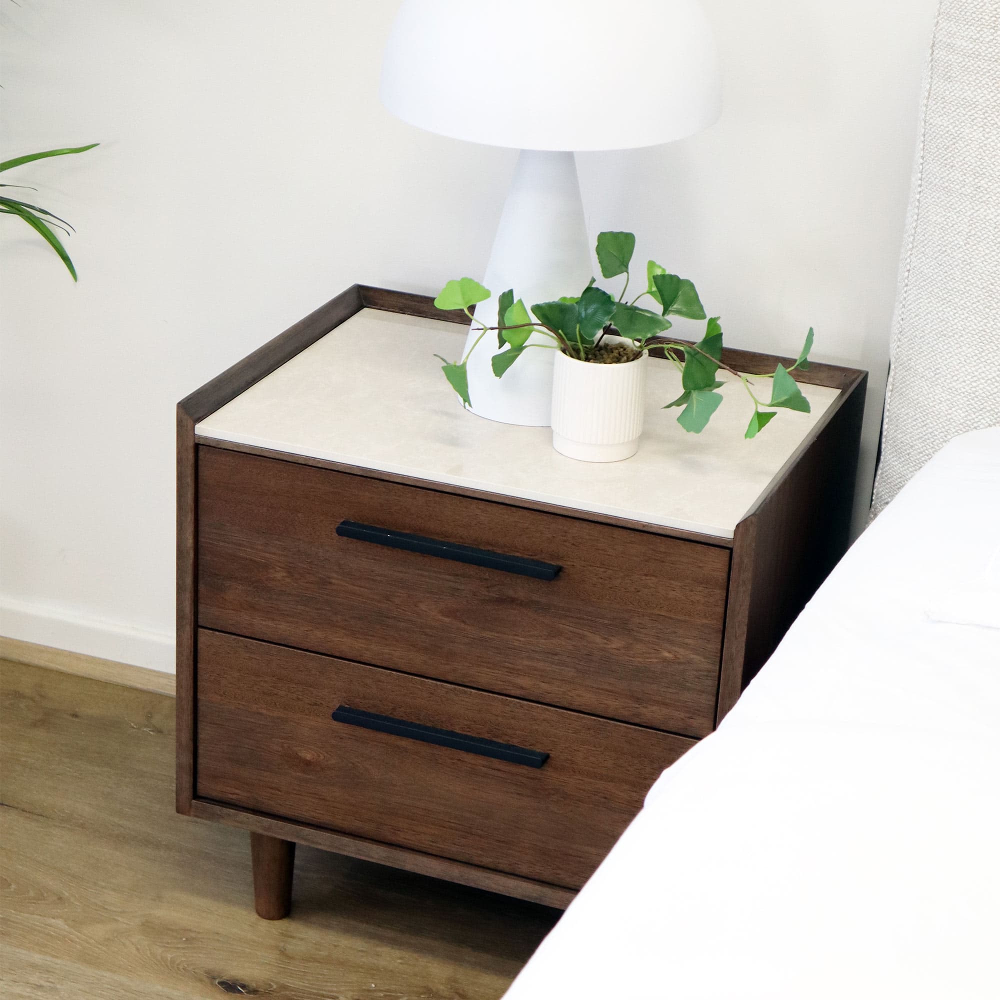 Lifestyle image of the Kingscliff Bedside Table from Forty Winks