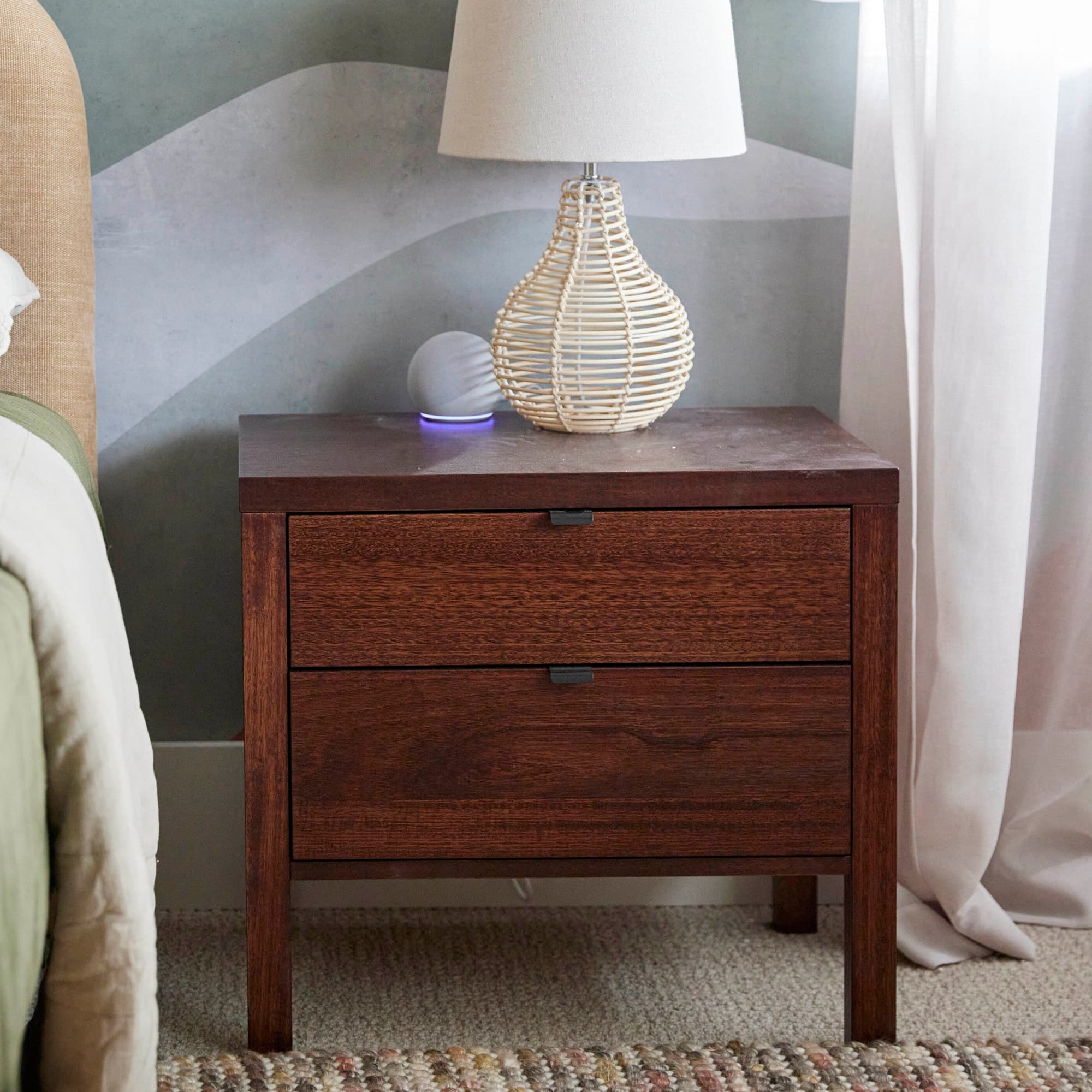 Lifestyle image of the City X Bedside Table 2 Drw (Chocolate) from Forty Winks